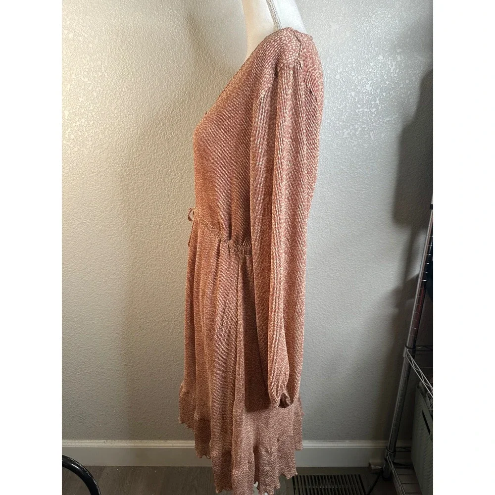 Mikarose Women's Pink Micro Dot Plisse Ruffle Hem Midi Dress Size Small